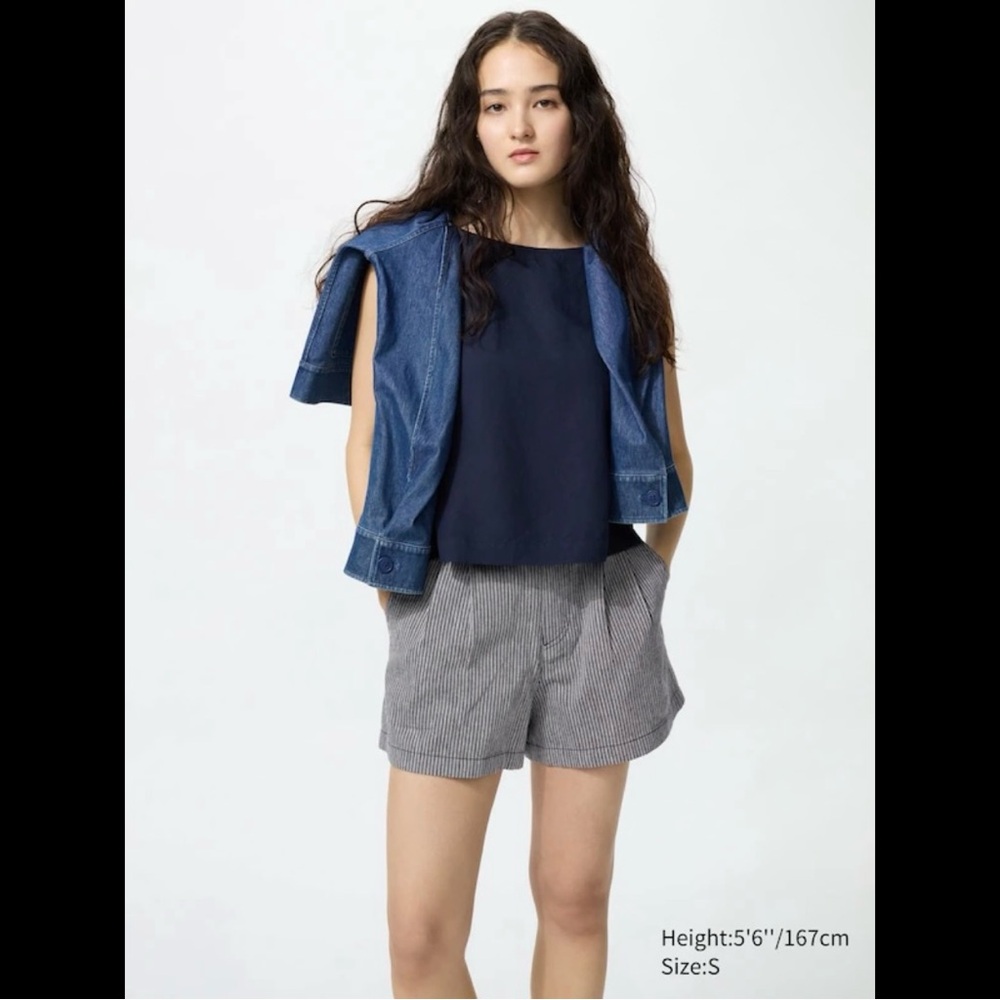 Uniqlo Linen Cotton Shorts | Striped | 2.5" navy